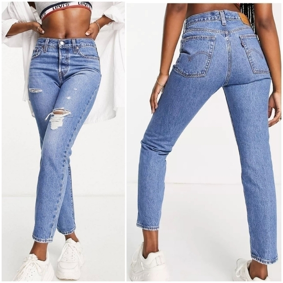 NWT Levi's Wedgie Icon Fit High Rise Distressed Ankle Jeans in Athens As… - Picture 1 of 12